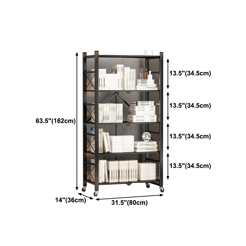 Folding Steel Industrial Etagere Bookshelf Open Bookshelf with Caster Wheels Clearhalo 'Bookcases' 'furn' 'furn_bookcases' 'Furniture' 'furniture_bookcases' 'Office Furniture' 4859577