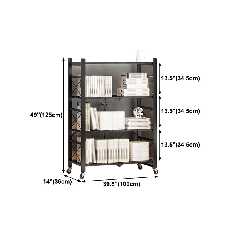 Folding Steel Industrial Etagere Bookshelf Open Bookshelf with Caster Wheels Clearhalo 'Bookcases' 'furn' 'furn_bookcases' 'Furniture' 'furniture_bookcases' 'Office Furniture' 4859578
