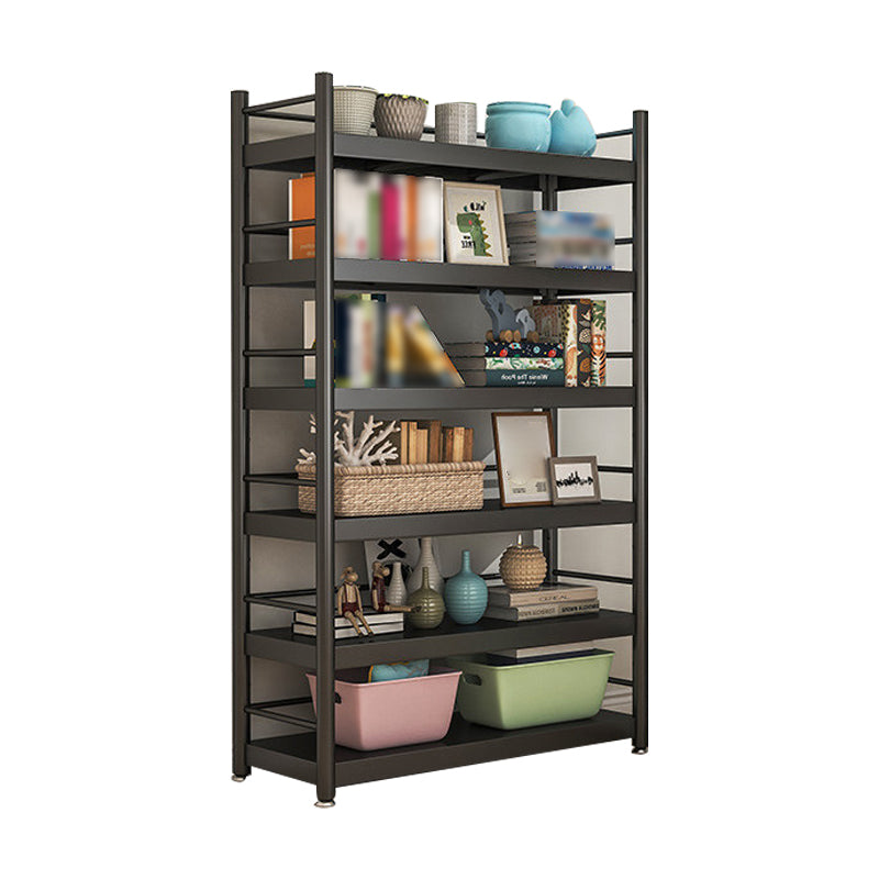 Industrial Steel Etagere Bookshelf Vertical Open Bookshelf with Caster Wheels Black Clearhalo 'Bookcases' 'furn' 'furn_bookcases' 'Furniture' 'furniture_bookcases' 'Office Furniture' 4859584