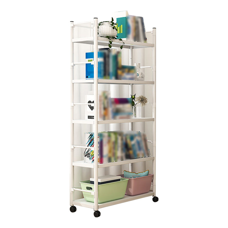 Industrial Steel Etagere Bookshelf Vertical Open Bookshelf with Caster Wheels White Clearhalo 'Bookcases' 'furn' 'furn_bookcases' 'Furniture' 'furniture_bookcases' 'Office Furniture' 4859588
