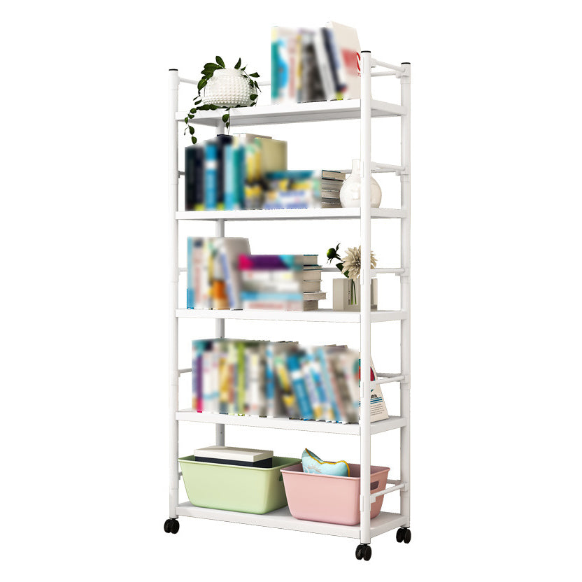 Industrial Steel Etagere Bookshelf Vertical Open Bookshelf with Caster Wheels Clearhalo 'Bookcases' 'furn' 'furn_bookcases' 'Furniture' 'furniture_bookcases' 'Office Furniture' 4859589