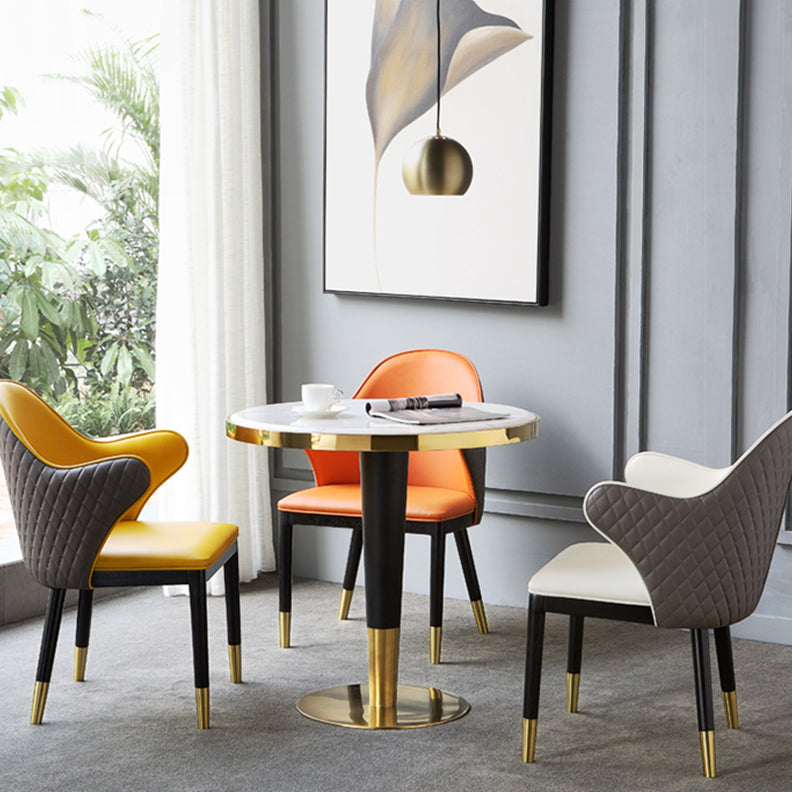 Glam Style Sintered Stone Dining Set 1/2/3/4/5 Pieces Dining Set for Dining Areas 4 Pieces: Table, 1 Yellow+1 Orange+1 Grey Chairs Clearhalo 'Dining Room Sets' 'Dining Tables & Seating' 'dining_room_set' 'furn' 'furn_dining_room_set' 'Furniture' 'furniture_dining_room_set' 'Kitchen & Dining Furniture' 4859638
