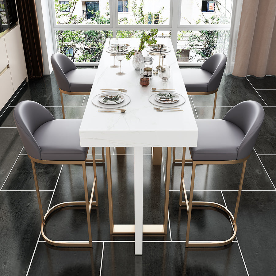 Modern Bar Table 42-inch Height White Artificial Marble Top and Metal Base Bistro Table 55.1"L x 23.6"W x 39.4"H Gold Without Chairs Clearhalo 'Bar Furniture' 'Bar Tables' 'bar_tables' 'furn' 'furn_bar_tables' 'Furniture' 'furniture_bar_tables' 'Kitchen & Dining Furniture' 4859676