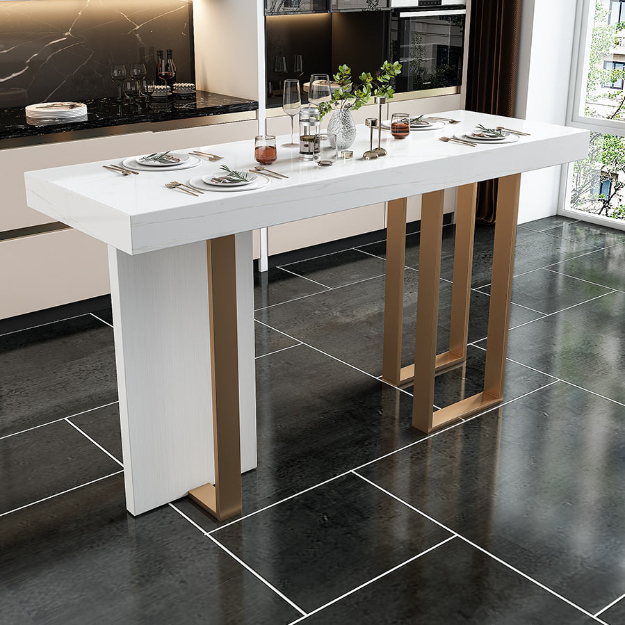 Modern Bar Table 42-inch Height White Artificial Marble Top and Metal Base Bistro Table 59.1"L x 23.6"W x 39.4"H Gold Without Chairs Clearhalo 'Bar Furniture' 'Bar Tables' 'bar_tables' 'furn' 'furn_bar_tables' 'Furniture' 'furniture_bar_tables' 'Kitchen & Dining Furniture' 4859679
