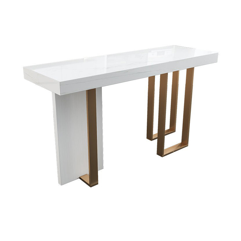 Modern Bar Table 42-inch Height White Artificial Marble Top and Metal Base Bistro Table Gold Without Chairs Clearhalo 'Bar Furniture' 'Bar Tables' 'bar_tables' 'furn' 'furn_bar_tables' 'Furniture' 'furniture_bar_tables' 'Kitchen & Dining Furniture' 4859680