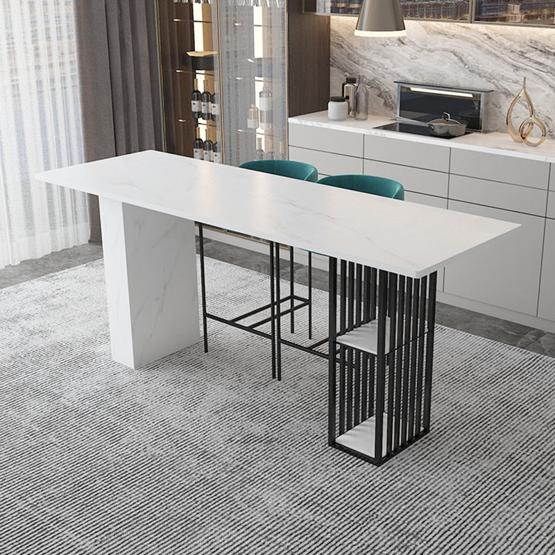 Stone Bar Dining Table Modern Rectangle Bar Table with Double Pedestal for Kitchen 47.2"L x 17.7"W x 39.4"H Without Chairs Clearhalo 'Bar Furniture' 'Bar Tables' 'bar_tables' 'furn' 'furn_bar_tables' 'Furniture' 'furniture_bar_tables' 'Kitchen & Dining Furniture' 4859700