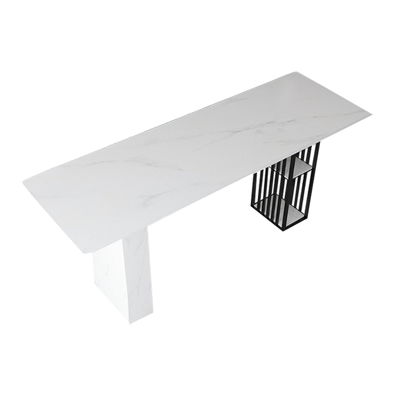 Stone Bar Dining Table Modern Rectangle Bar Table with Double Pedestal for Kitchen Without Chairs Clearhalo 'Bar Furniture' 'Bar Tables' 'bar_tables' 'furn' 'furn_bar_tables' 'Furniture' 'furniture_bar_tables' 'Kitchen & Dining Furniture' 4859704
