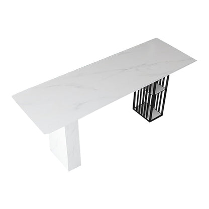 Stone Bar Dining Table Modern Rectangle Bar Table with Double Pedestal for Kitchen Without Chairs Clearhalo 'Bar Furniture' 'Bar Tables' 'bar_tables' 'furn' 'furn_bar_tables' 'Furniture' 'furniture_bar_tables' 'Kitchen & Dining Furniture' 4859704
