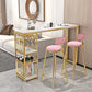 Stone Bar Dining Table Glam Rectangle Bar Table with Double Pedestal for Dining Room 70.9"L x 15.7"W x 41.3"H White-Gold Without Chairs Clearhalo 'Bar Furniture' 'Bar Tables' 'bar_tables' 'furn' 'furn_bar_tables' 'Furniture' 'furniture_bar_tables' 'Kitchen & Dining Furniture' 4861308