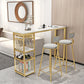 Stone Bar Dining Table Glam Rectangle Bar Table with Double Pedestal for Dining Room 63"L x 15.7"W x 41.3"H White-Gold Without Chairs Clearhalo 'Bar Furniture' 'Bar Tables' 'bar_tables' 'furn' 'furn_bar_tables' 'Furniture' 'furniture_bar_tables' 'Kitchen & Dining Furniture' 4861310