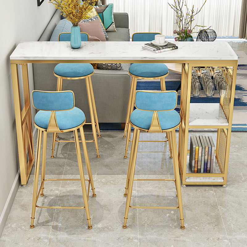 Stone Bar Dining Table Glam Rectangle Bar Table with Double Pedestal for Dining Room 70.9"L x 15.7"W x 41.3"H White Without Chairs Clearhalo 'Bar Furniture' 'Bar Tables' 'bar_tables' 'furn' 'furn_bar_tables' 'Furniture' 'furniture_bar_tables' 'Kitchen & Dining Furniture' 4861312