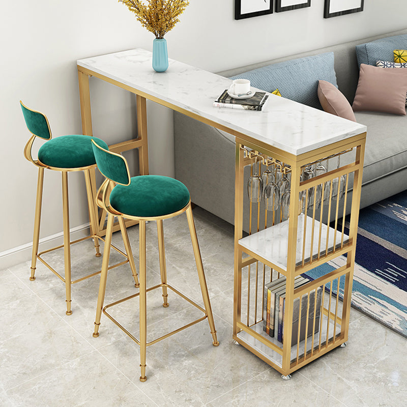 Stone Bar Dining Table Glam Rectangle Bar Table with Double Pedestal for Dining Room Clearhalo 'Bar Furniture' 'Bar Tables' 'bar_tables' 'furn' 'furn_bar_tables' 'Furniture' 'furniture_bar_tables' 'Kitchen & Dining Furniture' 4861317