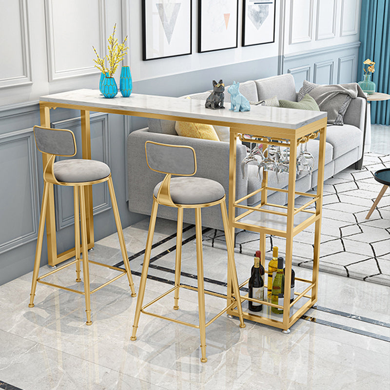 Stone Bar Dining Table Glam Rectangle Bar Table with Double Pedestal for Dining Room Clearhalo 'Bar Furniture' 'Bar Tables' 'bar_tables' 'furn' 'furn_bar_tables' 'Furniture' 'furniture_bar_tables' 'Kitchen & Dining Furniture' 4861318