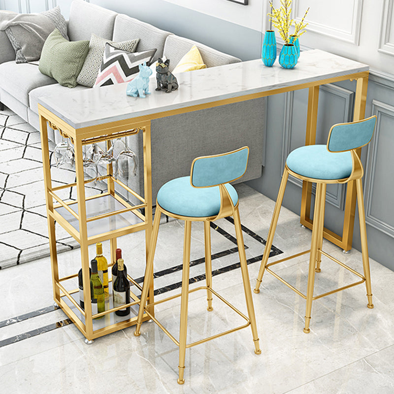 Stone Bar Dining Table Glam Rectangle Bar Table with Double Pedestal for Dining Room Clearhalo 'Bar Furniture' 'Bar Tables' 'bar_tables' 'furn' 'furn_bar_tables' 'Furniture' 'furniture_bar_tables' 'Kitchen & Dining Furniture' 4861320