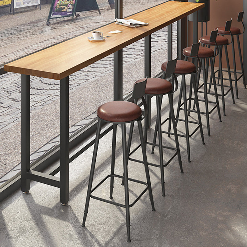 Pine Wood Bar Dining Table Industrial Bar Table with Trestle Base in Black 102.4"L x 15.7"W x 41.3"H Without Chairs Clearhalo 'Bar Furniture' 'Bar Tables' 'bar_tables' 'furn' 'furn_bar_tables' 'Furniture' 'furniture_bar_tables' 'Kitchen & Dining Furniture' 4861329