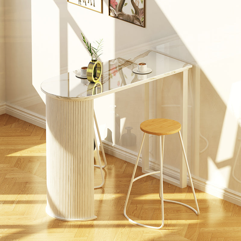 Modern Steel Bar Dining Table with Stone Top White Indoor Bistro Table Fixed Table 63"L x 19.7"W x 41.3"H Without Chairs Clearhalo 'Bar Furniture' 'Bar Tables' 'bar_tables' 'furn' 'furn_bar_tables' 'Furniture' 'furniture_bar_tables' 'Kitchen & Dining Furniture' 4861348