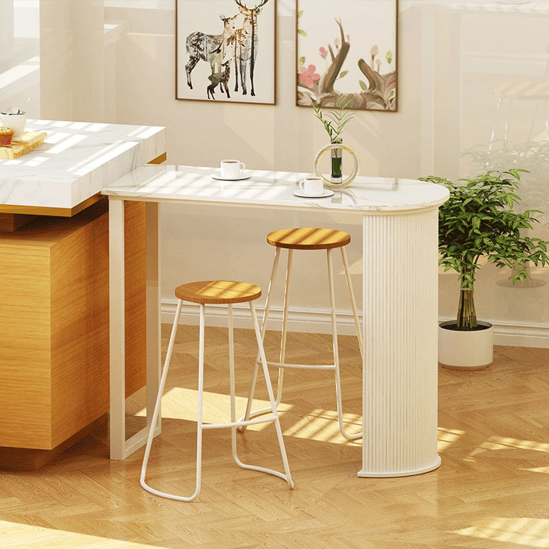 Modern Steel Bar Dining Table with Stone Top White Indoor Bistro Table Fixed Table Clearhalo 'Bar Furniture' 'Bar Tables' 'bar_tables' 'furn' 'furn_bar_tables' 'Furniture' 'furniture_bar_tables' 'Kitchen & Dining Furniture' 4861353