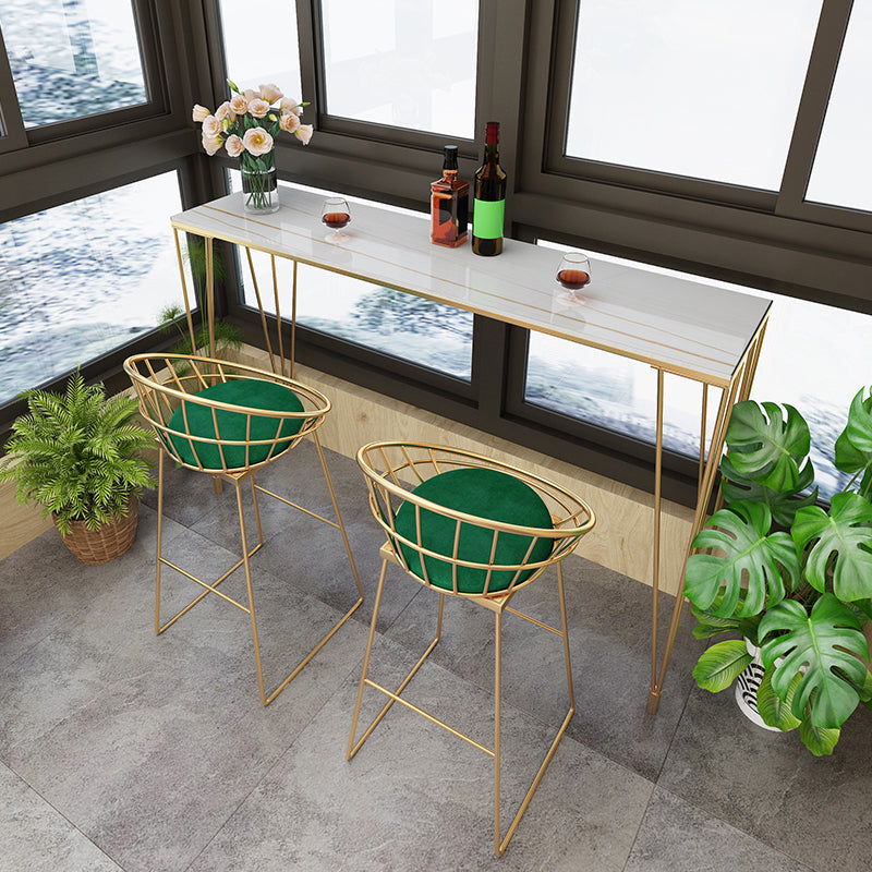 Glam Gold Iron Bar Dining Table White Stone Top Indoor Bistro Table with 4-Legs Pedestal 55.1"L x 15.7"W x 41.3"H Without Chairs Clearhalo 'Bar Furniture' 'Bar Tables' 'bar_tables' 'furn' 'furn_bar_tables' 'Furniture' 'furniture_bar_tables' 'Kitchen & Dining Furniture' 4861362