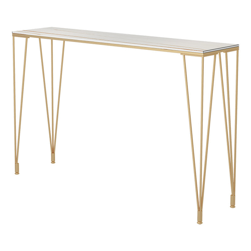 Glam Gold Iron Bar Dining Table White Stone Top Indoor Bistro Table with 4-Legs Pedestal Without Chairs Clearhalo 'Bar Furniture' 'Bar Tables' 'bar_tables' 'furn' 'furn_bar_tables' 'Furniture' 'furniture_bar_tables' 'Kitchen & Dining Furniture' 4861363