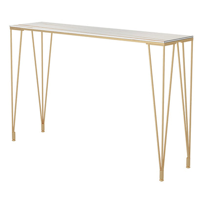 Glam Gold Iron Bar Dining Table White Stone Top Indoor Bistro Table with 4-Legs Pedestal Without Chairs Clearhalo 'Bar Furniture' 'Bar Tables' 'bar_tables' 'furn' 'furn_bar_tables' 'Furniture' 'furniture_bar_tables' 'Kitchen & Dining Furniture' 4861363