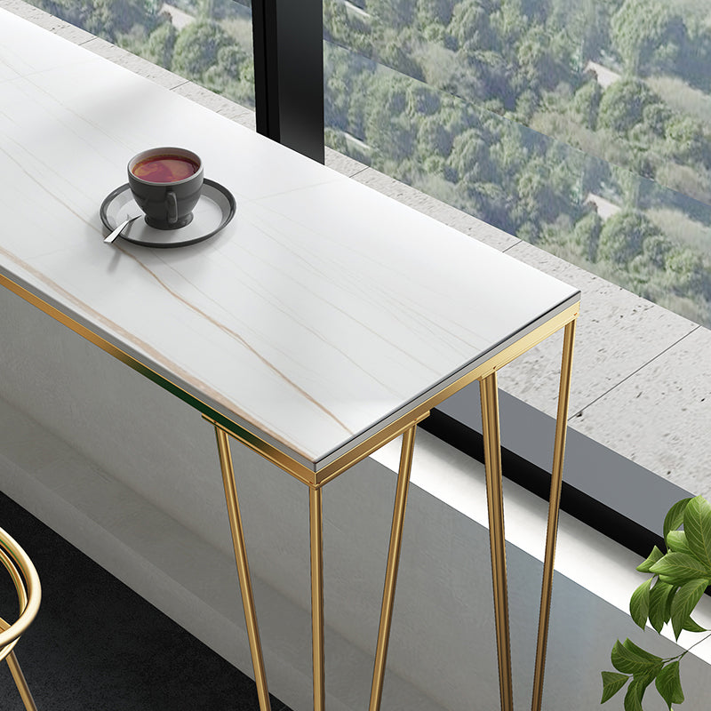 Glam Gold Iron Bar Dining Table White Stone Top Indoor Bistro Table with 4-Legs Pedestal Clearhalo 'Bar Furniture' 'Bar Tables' 'bar_tables' 'furn' 'furn_bar_tables' 'Furniture' 'furniture_bar_tables' 'Kitchen & Dining Furniture' 4861364