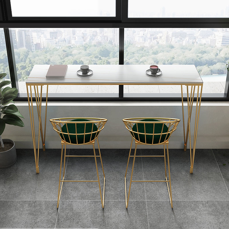 Glam Gold Iron Bar Dining Table White Stone Top Indoor Bistro Table with 4-Legs Pedestal Clearhalo 'Bar Furniture' 'Bar Tables' 'bar_tables' 'furn' 'furn_bar_tables' 'Furniture' 'furniture_bar_tables' 'Kitchen & Dining Furniture' 4861366