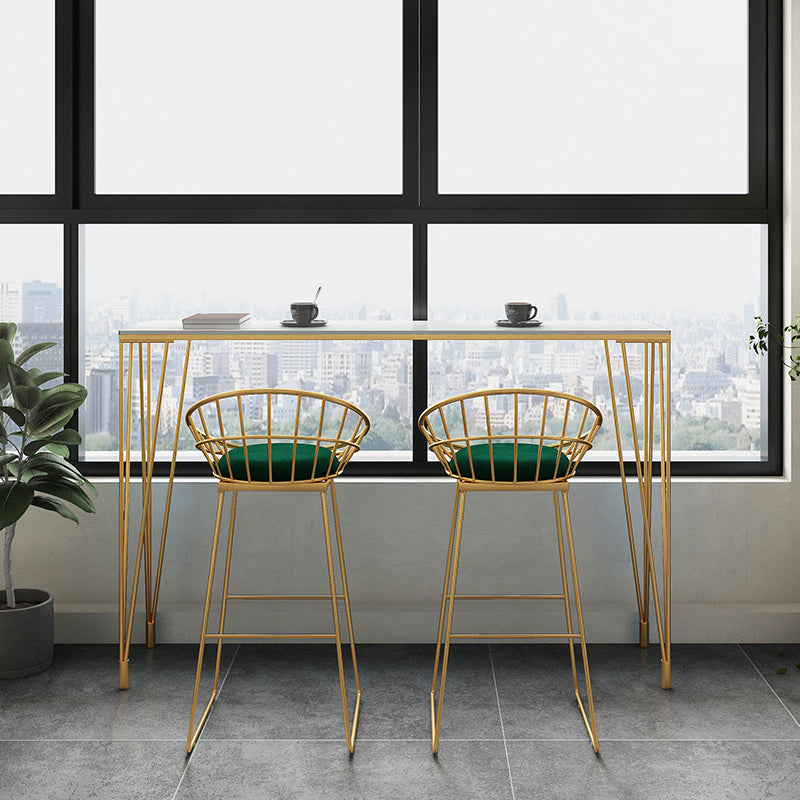 Glam Gold Iron Bar Dining Table White Stone Top Indoor Bistro Table with 4-Legs Pedestal Clearhalo 'Bar Furniture' 'Bar Tables' 'bar_tables' 'furn' 'furn_bar_tables' 'Furniture' 'furniture_bar_tables' 'Kitchen & Dining Furniture' 4861367