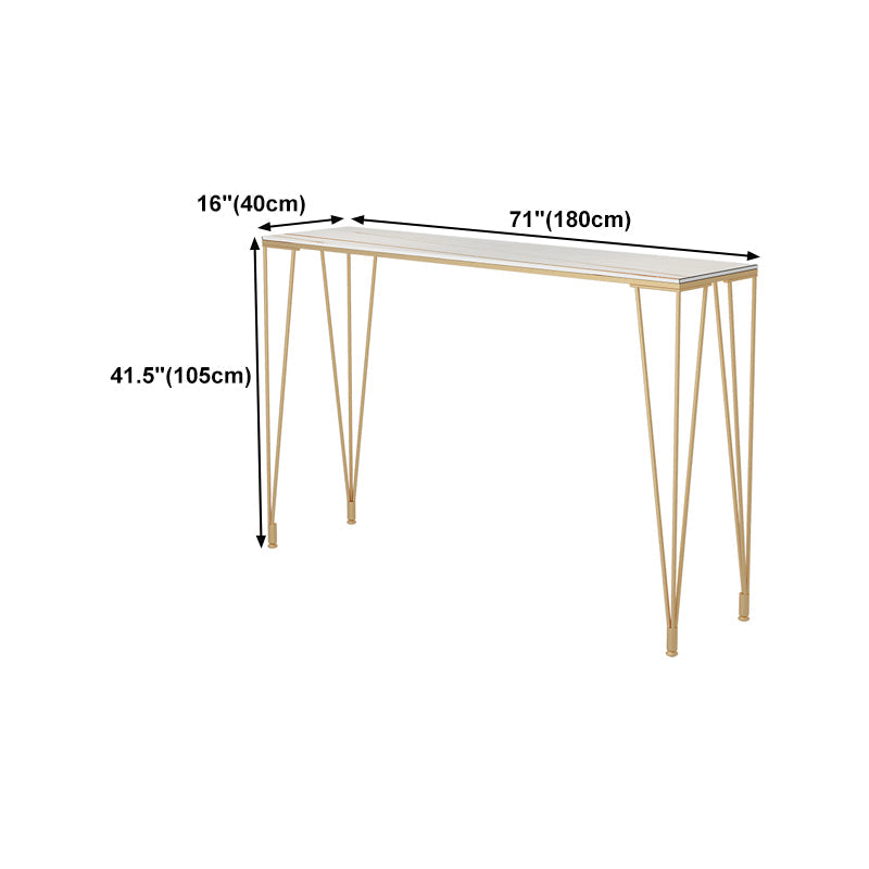 Glam Gold Iron Bar Dining Table White Stone Top Indoor Bistro Table with 4-Legs Pedestal Clearhalo 'Bar Furniture' 'Bar Tables' 'bar_tables' 'furn' 'furn_bar_tables' 'Furniture' 'furniture_bar_tables' 'Kitchen & Dining Furniture' 4861372