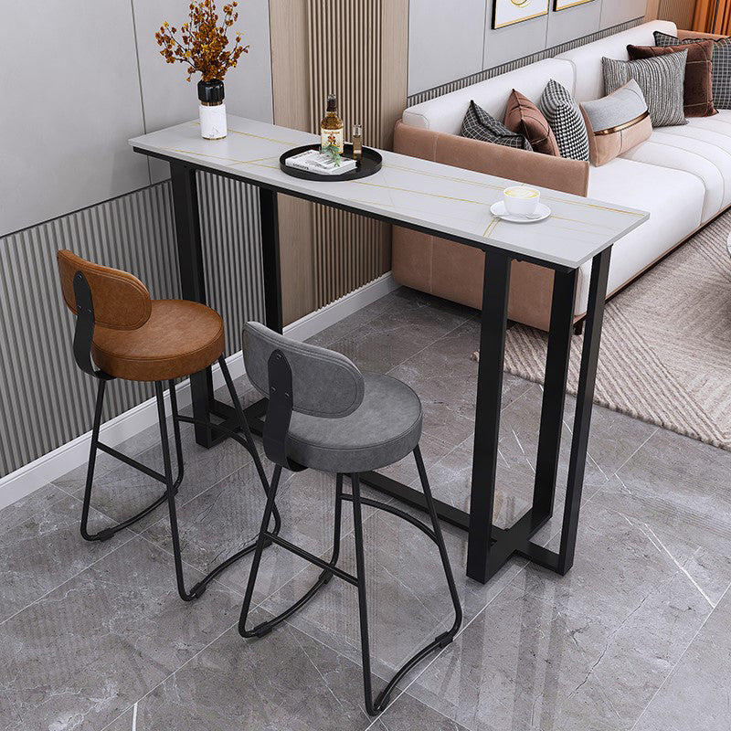 Industrial Black Iron Bar Dining Table Stone Top Indoor Bistro Table with Footrest White Without Chairs Clearhalo 'Bar Furniture' 'Bar Tables' 'bar_tables' 'furn' 'furn_bar_tables' 'Furniture' 'furniture_bar_tables' 'Kitchen & Dining Furniture' 4861374