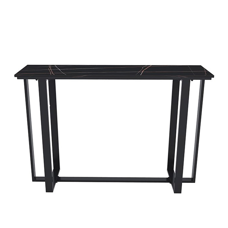 Industrial Black Iron Bar Dining Table Stone Top Indoor Bistro Table with Footrest Black Without Chairs Clearhalo 'Bar Furniture' 'Bar Tables' 'bar_tables' 'furn' 'furn_bar_tables' 'Furniture' 'furniture_bar_tables' 'Kitchen & Dining Furniture' 4861378