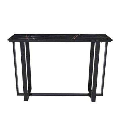 Industrial Black Iron Bar Dining Table Stone Top Indoor Bistro Table with Footrest Black Without Chairs Clearhalo 'Bar Furniture' 'Bar Tables' 'bar_tables' 'furn' 'furn_bar_tables' 'Furniture' 'furniture_bar_tables' 'Kitchen & Dining Furniture' 4861378