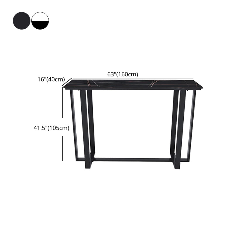 Industrial Black Iron Bar Dining Table Stone Top Indoor Bistro Table with Footrest Clearhalo 'Bar Furniture' 'Bar Tables' 'bar_tables' 'furn' 'furn_bar_tables' 'Furniture' 'furniture_bar_tables' 'Kitchen & Dining Furniture' 4861384