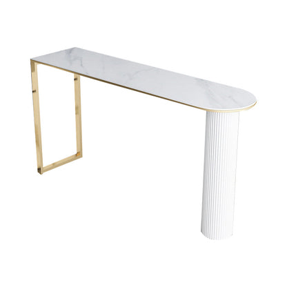 Industrial Iron Bar Dining Table with Stone Top Indoor Bistro Table Fixed Table White-Gold Without Chairs Clearhalo 'Bar Furniture' 'Bar Tables' 'bar_tables' 'furn' 'furn_bar_tables' 'Furniture' 'furniture_bar_tables' 'Kitchen & Dining Furniture' 4861389