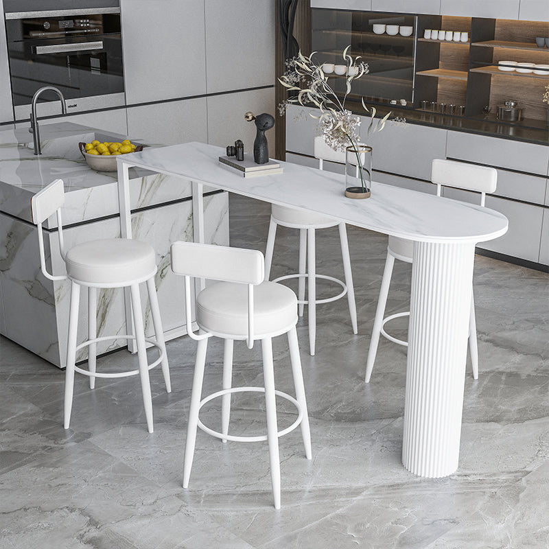 Industrial Iron Bar Dining Table with Stone Top Indoor Bistro Table Fixed Table 55.1"L x 15.7"W x 41.3"H White Without Chairs Clearhalo 'Bar Furniture' 'Bar Tables' 'bar_tables' 'furn' 'furn_bar_tables' 'Furniture' 'furniture_bar_tables' 'Kitchen & Dining Furniture' 4861392