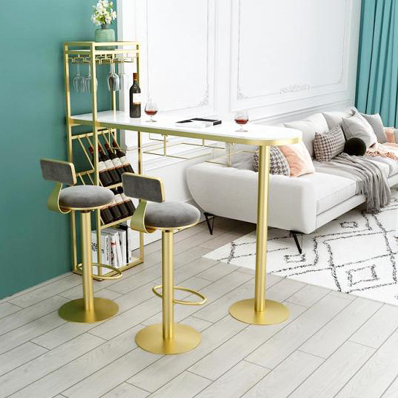 Modern Iron Bistro Table White Faux Marble Top Indoor Bar Dining Table with Wine Rack 78.7"L x 15.7"W x 41.3"H Gold Without Chairs Clearhalo 'Bar Furniture' 'Bar Tables' 'bar_tables' 'furn' 'furn_bar_tables' 'Furniture' 'furniture_bar_tables' 'Kitchen & Dining Furniture' 4861407