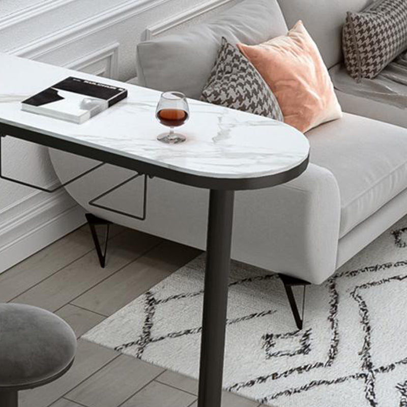 Modern Iron Bistro Table White Faux Marble Top Indoor Bar Dining Table with Wine Rack Clearhalo 'Bar Furniture' 'Bar Tables' 'bar_tables' 'furn' 'furn_bar_tables' 'Furniture' 'furniture_bar_tables' 'Kitchen & Dining Furniture' 4861412