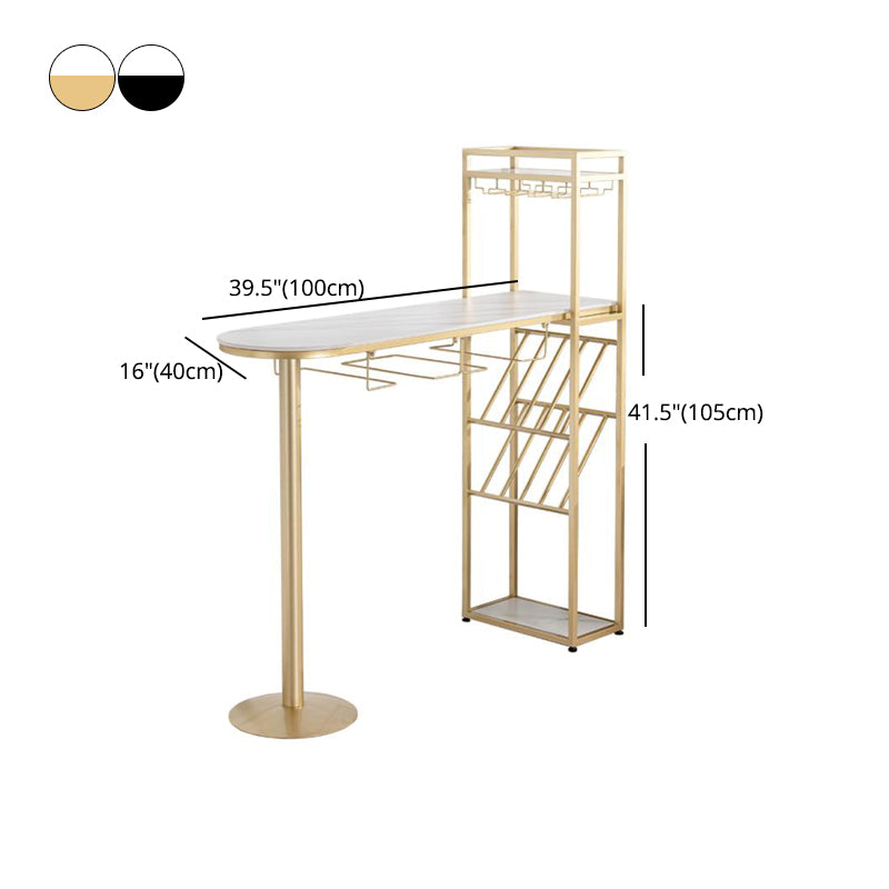 Modern Iron Bistro Table White Faux Marble Top Indoor Bar Dining Table with Wine Rack Clearhalo 'Bar Furniture' 'Bar Tables' 'bar_tables' 'furn' 'furn_bar_tables' 'Furniture' 'furniture_bar_tables' 'Kitchen & Dining Furniture' 4861417