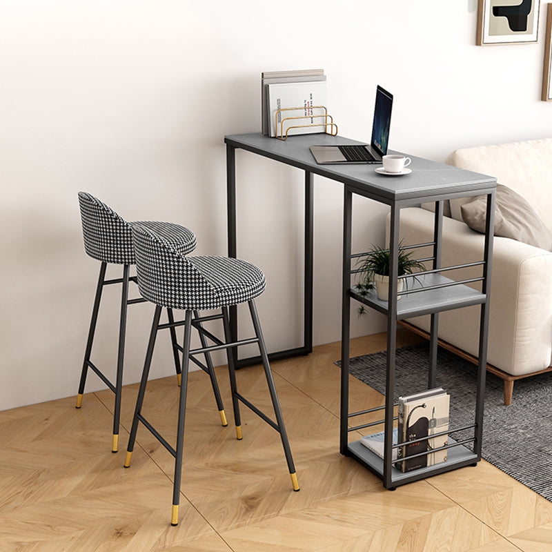Industrial Iron Bar Dining Table Stone Top Rectangle Indoor Bistro Table with Shelf 55.1"L x 15.7"W x 41.3"H Gray Without Chairs Clearhalo 'Bar Furniture' 'Bar Tables' 'bar_tables' 'furn' 'furn_bar_tables' 'Furniture' 'furniture_bar_tables' 'Kitchen & Dining Furniture' 4861423