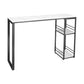Industrial Iron Bar Dining Table Stone Top Rectangle Indoor Bistro Table with Shelf 55.1"L x 15.7"W x 41.3"H White Without Chairs Clearhalo 'Bar Furniture' 'Bar Tables' 'bar_tables' 'furn' 'furn_bar_tables' 'Furniture' 'furniture_bar_tables' 'Kitchen & Dining Furniture' 4861424
