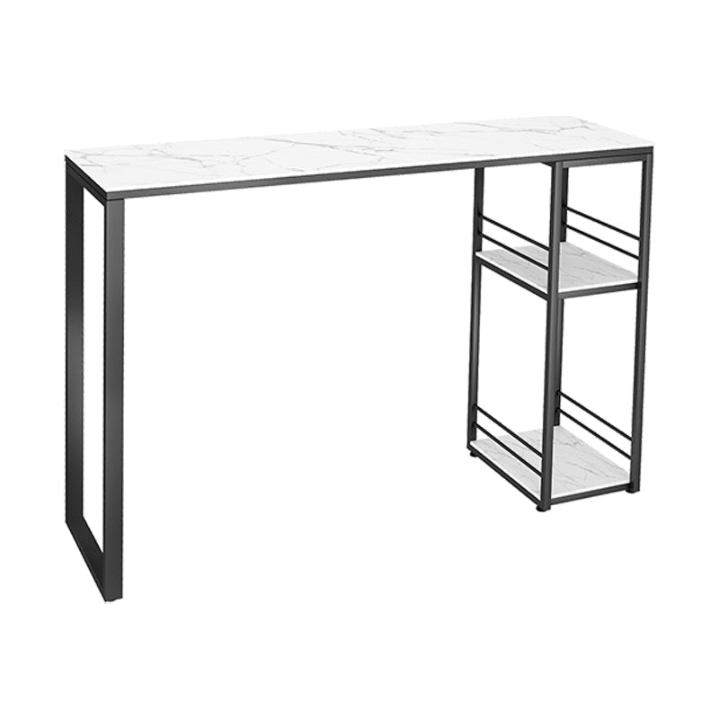 Industrial Iron Bar Dining Table Stone Top Rectangle Indoor Bistro Table with Shelf 55.1"L x 15.7"W x 41.3"H White Without Chairs Clearhalo 'Bar Furniture' 'Bar Tables' 'bar_tables' 'furn' 'furn_bar_tables' 'Furniture' 'furniture_bar_tables' 'Kitchen & Dining Furniture' 4861424