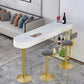 Glam Gold Iron Bar Dining Table White Stone Top Indoor Bistro Table with Drawer 63"L x 15.7"W x 41.3"H Without Chairs Clearhalo 'Bar Furniture' 'Bar Tables' 'bar_tables' 'furn' 'furn_bar_tables' 'Furniture' 'furniture_bar_tables' 'Kitchen & Dining Furniture' 4861436