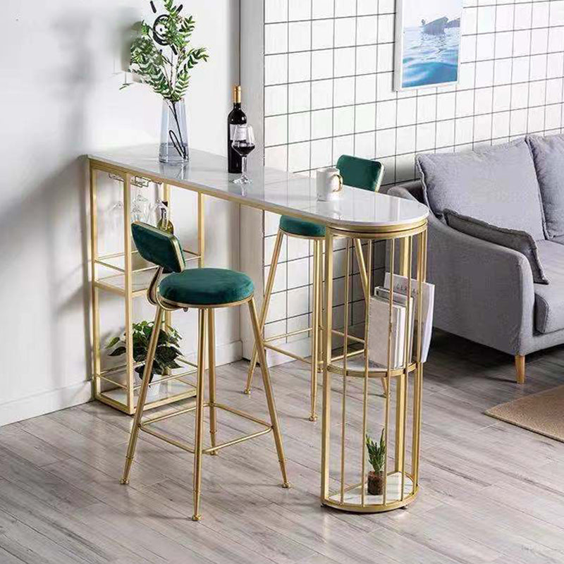 Glam Iron Bistro Table White Faux Marble Top Indoor Bar Dining Table with 2-Shelf 55.1"L x 15.7"W x 41.3"H Gold Without Chairs Clearhalo 'Bar Furniture' 'Bar Tables' 'bar_tables' 'furn' 'furn_bar_tables' 'Furniture' 'furniture_bar_tables' 'Kitchen & Dining Furniture' 4861449
