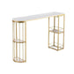 Glam Iron Bistro Table White Faux Marble Top Indoor Bar Dining Table with 2-Shelf Gold Without Chairs Clearhalo 'Bar Furniture' 'Bar Tables' 'bar_tables' 'furn' 'furn_bar_tables' 'Furniture' 'furniture_bar_tables' 'Kitchen & Dining Furniture' 4861451