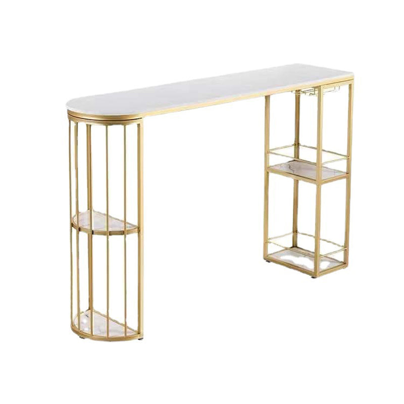 Glam Iron Bistro Table White Faux Marble Top Indoor Bar Dining Table with 2-Shelf Gold Without Chairs Clearhalo 'Bar Furniture' 'Bar Tables' 'bar_tables' 'furn' 'furn_bar_tables' 'Furniture' 'furniture_bar_tables' 'Kitchen & Dining Furniture' 4861451