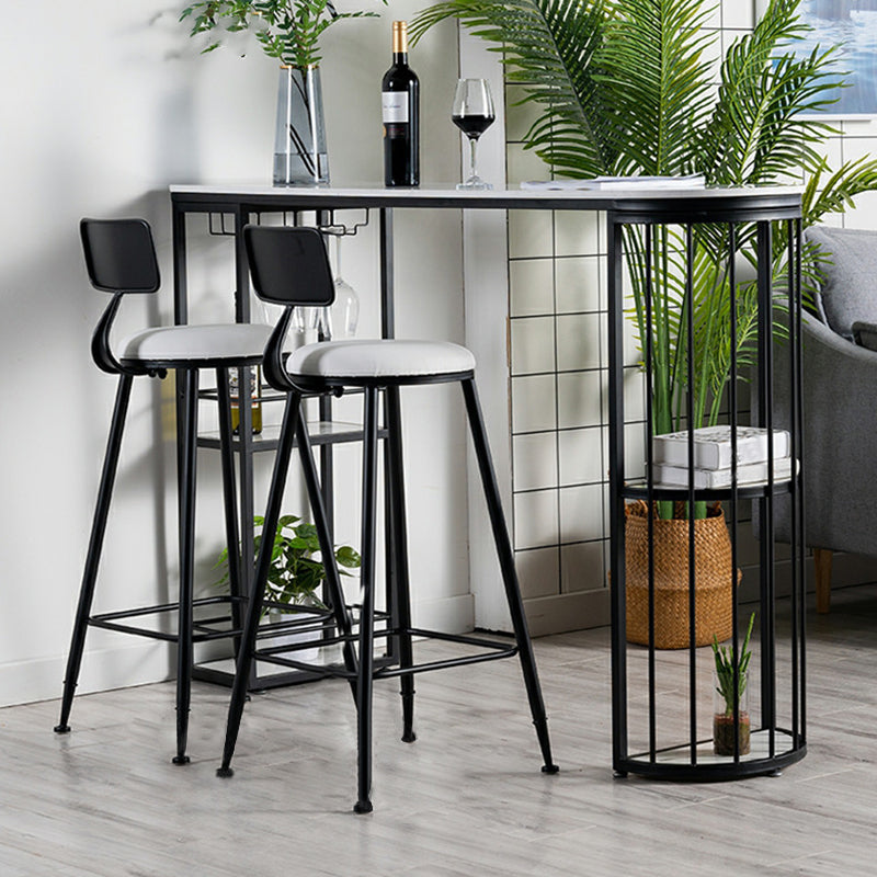 Glam Iron Bistro Table White Faux Marble Top Indoor Bar Dining Table with 2-Shelf Clearhalo 'Bar Furniture' 'Bar Tables' 'bar_tables' 'furn' 'furn_bar_tables' 'Furniture' 'furniture_bar_tables' 'Kitchen & Dining Furniture' 4861454