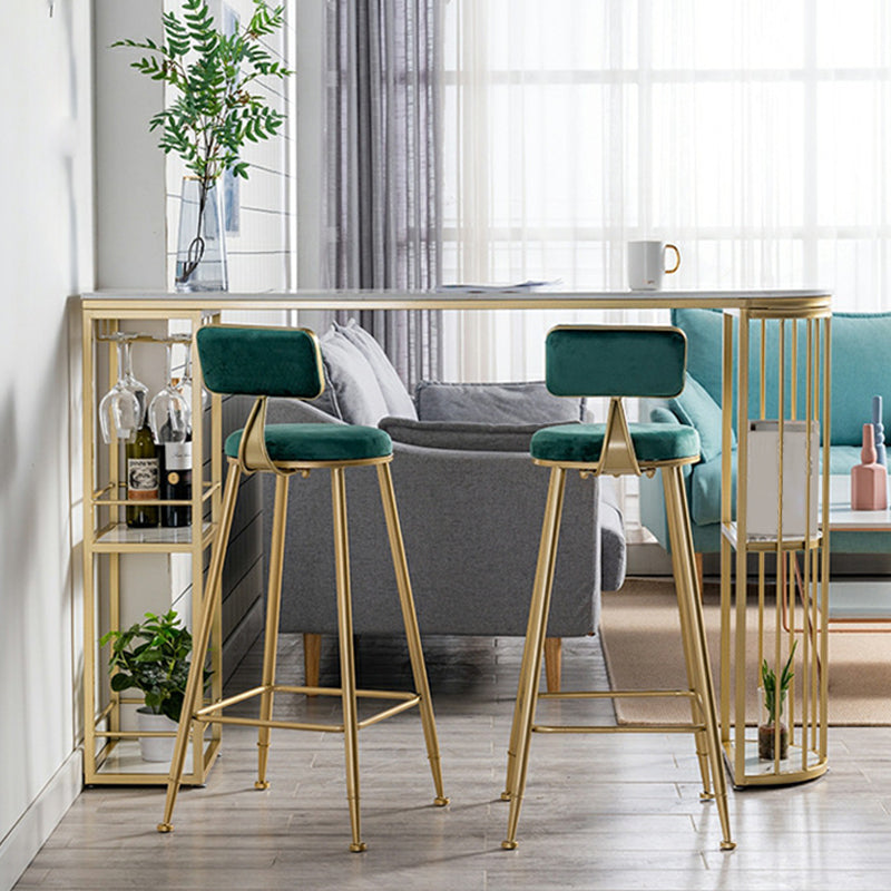 Glam Iron Bistro Table White Faux Marble Top Indoor Bar Dining Table with 2-Shelf Clearhalo 'Bar Furniture' 'Bar Tables' 'bar_tables' 'furn' 'furn_bar_tables' 'Furniture' 'furniture_bar_tables' 'Kitchen & Dining Furniture' 4861455