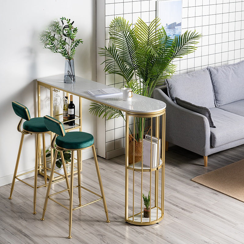 Glam Iron Bistro Table White Faux Marble Top Indoor Bar Dining Table with 2-Shelf Clearhalo 'Bar Furniture' 'Bar Tables' 'bar_tables' 'furn' 'furn_bar_tables' 'Furniture' 'furniture_bar_tables' 'Kitchen & Dining Furniture' 4861456