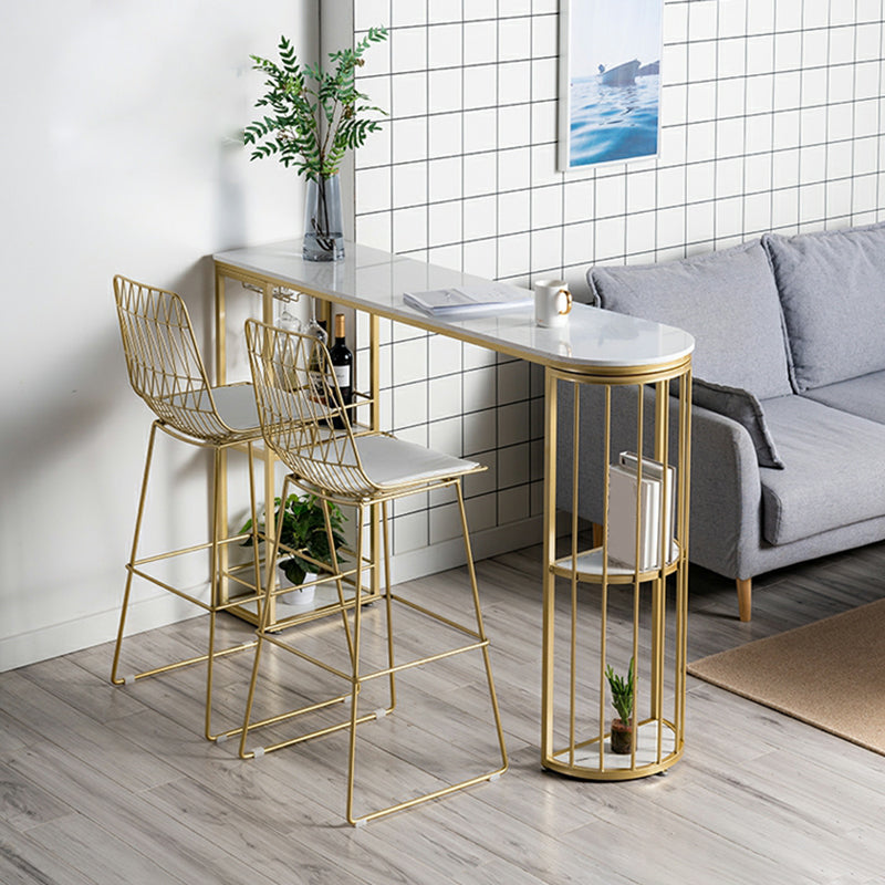 Glam Iron Bistro Table White Faux Marble Top Indoor Bar Dining Table with 2-Shelf Clearhalo 'Bar Furniture' 'Bar Tables' 'bar_tables' 'furn' 'furn_bar_tables' 'Furniture' 'furniture_bar_tables' 'Kitchen & Dining Furniture' 4861458