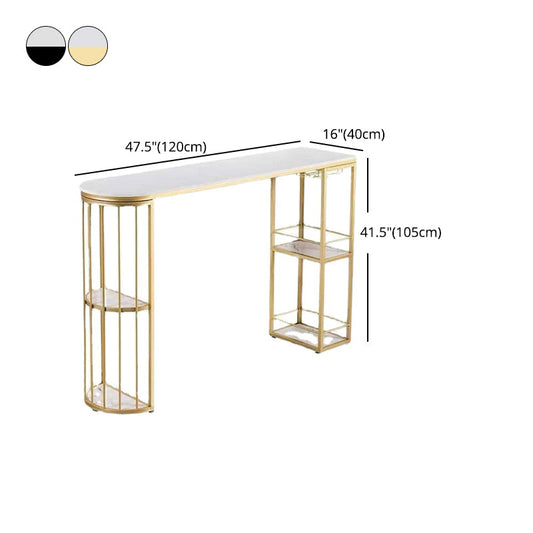 Glam Iron Bistro Table White Faux Marble Top Indoor Bar Dining Table with 2-Shelf Clearhalo 'Bar Furniture' 'Bar Tables' 'bar_tables' 'furn' 'furn_bar_tables' 'Furniture' 'furniture_bar_tables' 'Kitchen & Dining Furniture' 4861460