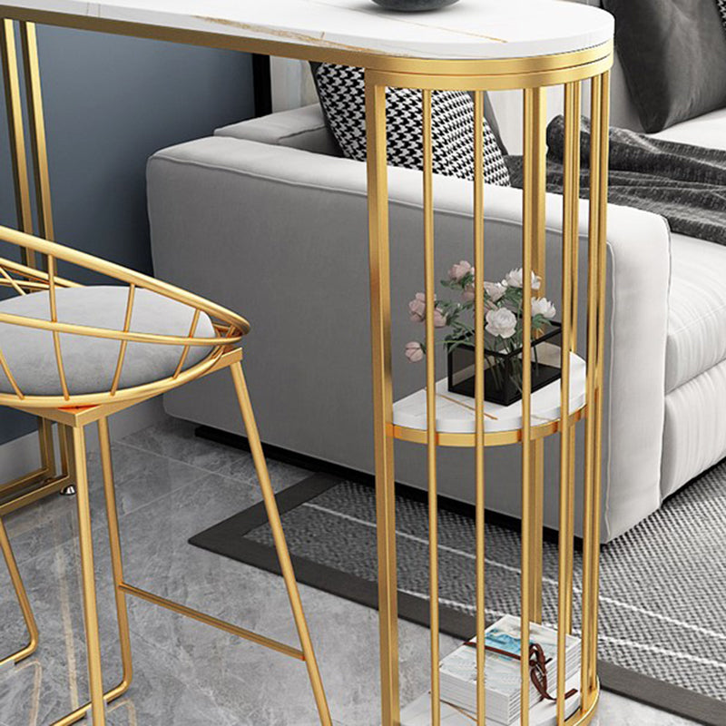 Glam Iron Bar Dining Table Stone Top Indoor Bistro Table with Shelf Clearhalo 'Bar Furniture' 'Bar Tables' 'bar_tables' 'furn' 'furn_bar_tables' 'Furniture' 'furniture_bar_tables' 'Kitchen & Dining Furniture' 4861488